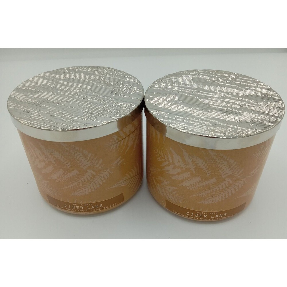 Lot Of 2 Bath & Body Works White Barn CIDER LANE 3 Wick Candles 14.5 oz